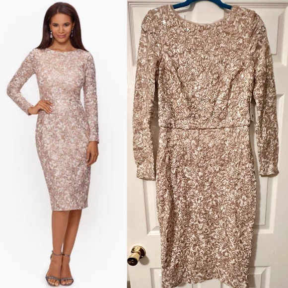 XSCAPE
Midi shimmer Lace Long Sleeve cocktail prom wedding Dress Size 12 - Picture 9 of 14